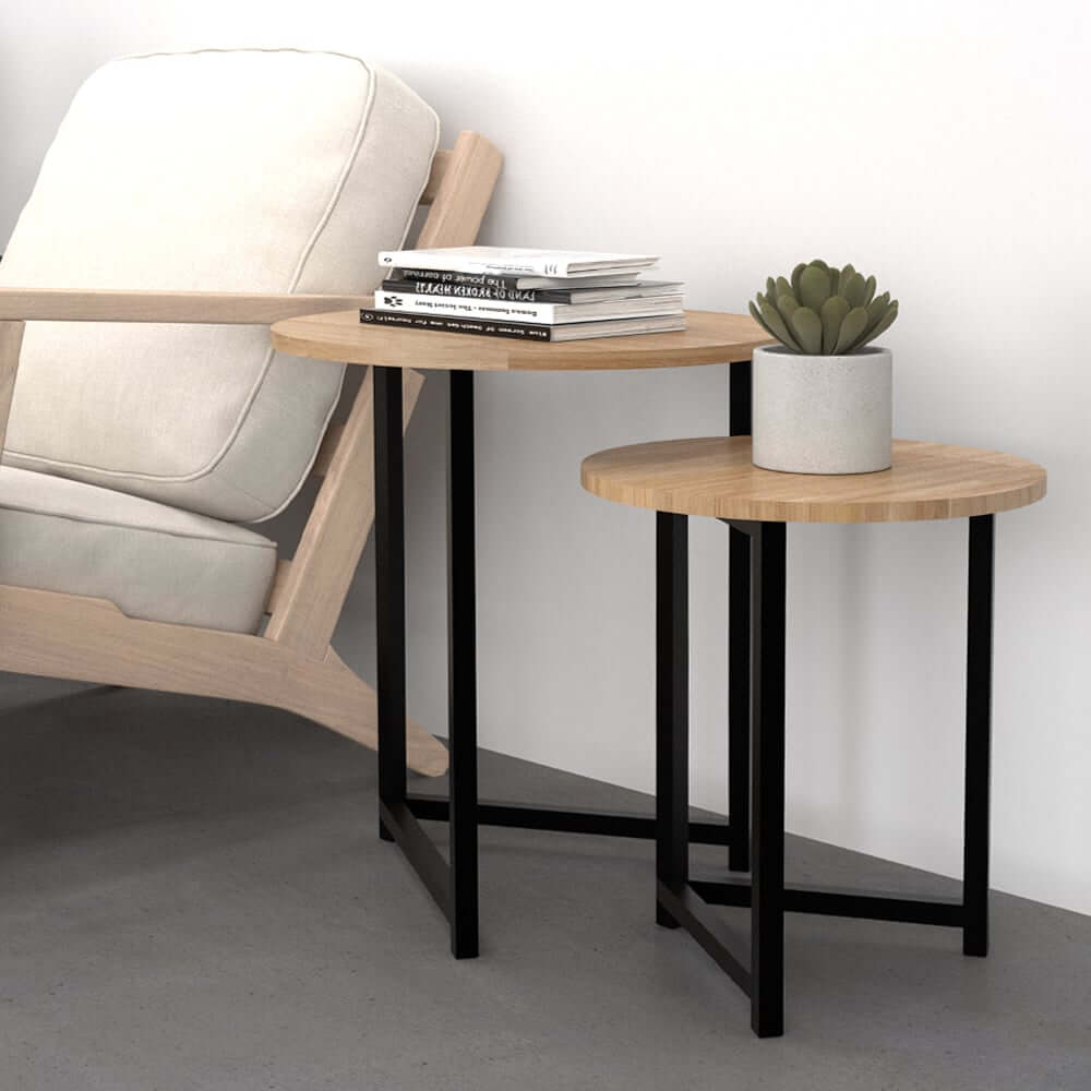 โต๊ะข้างแบบคู่ ไม้ยางพารา สไตล์ลอฟท์ Monster Steel รุ่น TSN008 ขนาด 50*50*55 cm.